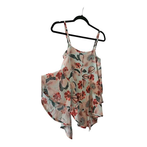 Bebe NWT Womens XS Asymmetrical Tank Blouse Green Red Floral Adjustable Straps - Picture 3 of 9